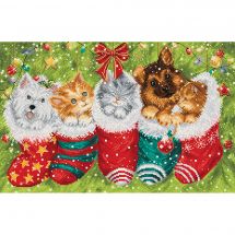 Kit broderie point de croix - Letistitch - Chiots et chatons de Noël