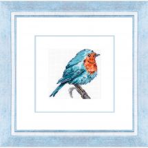 Kit broderie point de croix - Luca-S - Petit oiseau bleu et rouge (cadre bleu clair)