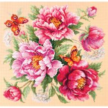 Kit broderie point de croix - Magic Needle - Papillons et pivoines