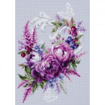 Kit broderie point de croix - Magic Needle - Pivoine de soie violettes