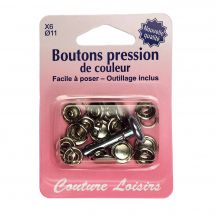 Boutons pression - Couture loisirs - 6 boutons pression argentés + outil