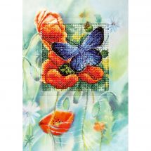 Kit de carte à broder  - Orchidéa - Papillon sur coquelicot