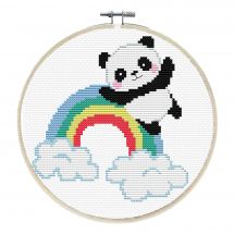 Kit broderie point de croix avec tambour - Ladybird - Panda arc-en-ciel