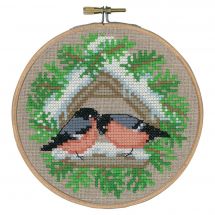 Kit point de croix avec tambour - Permin - Oiseaux en hiver