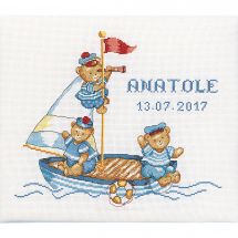 Kit broderie point de croix - Princesse - Tableau naissance ours marin