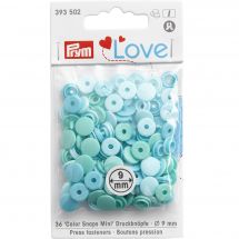 Boutons pression - Prym - 36 boutons ronds bleu-vert - 9 mm