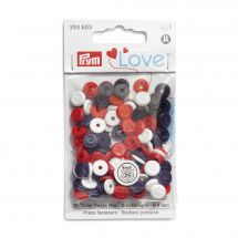 Boutons pression - Prym - 36 boutons à riveter 9 mm bleu marine / blanc / rouge