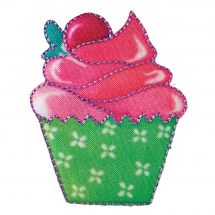 Ecusson thermocollant - Prym - Motif décoratif cupcake rouge/fuschia/ve