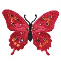Ecusson thermocollant - Prym - Papillon rouge et orange avec perles