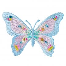 Ecusson thermocollant - Prym - Papillon rose et bleu avec perles