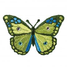 Ecusson thermocollant - Prym - Papillon vert et bleu avec strass