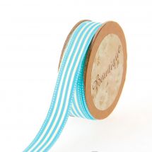 Ruban coton en bobine - Bowtique - Ruban coton imprimé rayures bleues/blanches - 15 mm x 5 m 