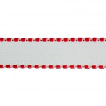 Galon à broder au 50 cm - Zweigart - Galon Aïda blanche 5 Zweigart Band liseré rouge au 50 cm