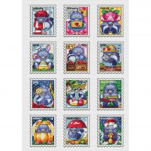 Fiche Point de Croix - LunarFoxStitch - Calendrier des P'tits Pigeons - 12 timbres