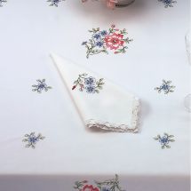 Serviette de table à broder - Luc Créations - Bouquet rose et bleu