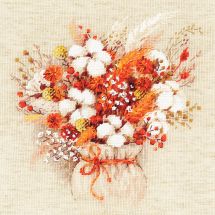 Kit broderie point de croix - Riolis - Bouquet de lagures et fleurs de coton