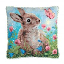 Kit de coussin à broder - Riolis - Lapin parmi les trèfles