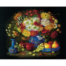 Kit broderie point de croix - Riolis - Nature morte avec Chrysanthèmes