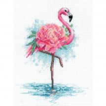 Kit broderie point de croix - Riolis - Flamant rose en fleurs