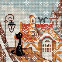 Kit de broderie Diamant - Riolis - Chats sur la ville en hiver