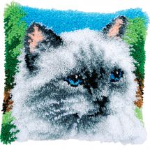 Kit de coussin point noué - Vervaco - Le chat aux yeux bleus