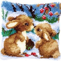 Kit de coussin point noué - Vervaco - Lapins dans la neige