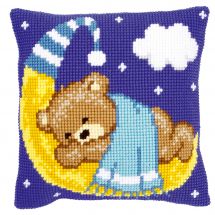 Kit de coussin gros trous - Vervaco - Ours sur la lune - bleu