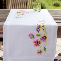 Kit de chemin de table à broder - Vervaco - Mésange bleue avec violettes