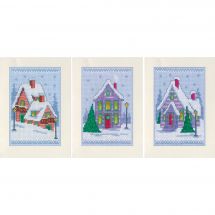 Kit de carte à broder  - Vervaco - 3 cartes Maisons d'hiver