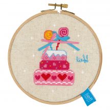 Kit broderie point de croix avec tambour - Vervaco - Gâteau d'anniversaire avec noeuds II