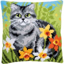 Kit de coussin gros trous - Vervaco - Chat parmi les fleurs