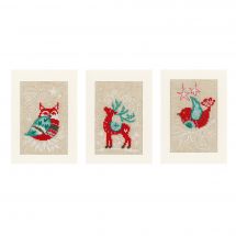 Kit de carte à broder  - Vervaco - 3 cartes Noël animaux