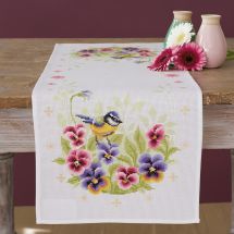 Kit de chemin de table à broder - Vervaco - Oiseau et violettes