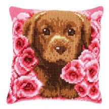 Kit de coussin gros trous - Vervaco - Chiot entre roses