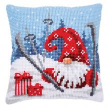 Kit de coussin gros trous - Vervaco - Gnome de Noël en ski 1