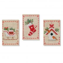 Kit de carte à broder  - Vervaco - 3 Motifs de Noël