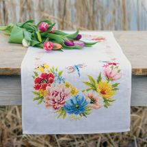 Kit de chemin de table à broder - Vervaco - Fleurs colorées