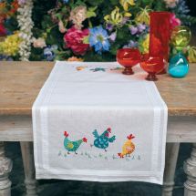 Kit de chemin de table à broder - Vervaco - Poulets colorés