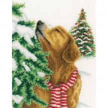 Kit broderie point de croix - Vervaco - Chien dans un paysage de Noël