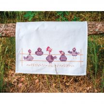 Kit de serviette de cuisine à broder - Vervaco - Poulets amusants