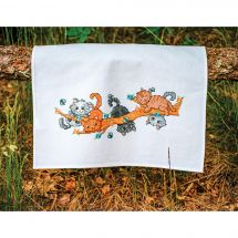 Kit de serviette de cuisine à broder - Vervaco - Jouer avec des chatons
