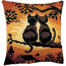 Kit de coussin gros trous - Vervaco - Chats au coucher de soleil