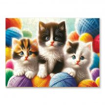 Puzzle Bois - Wooden City - Chatons et pelotes - 150 pièces