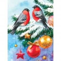 Kit de broderie Diamant - Wizardi - Bouvreuils et sapin de Noël