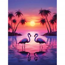 Kit de broderie Diamant - Wizardi - Flamant rose