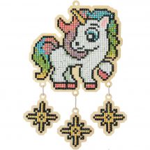 Support bois broderie Diamant - Wizardi - Licorne arc-en-ciel