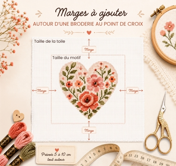 Marges à ajouter autour d’une broderie au point de croix