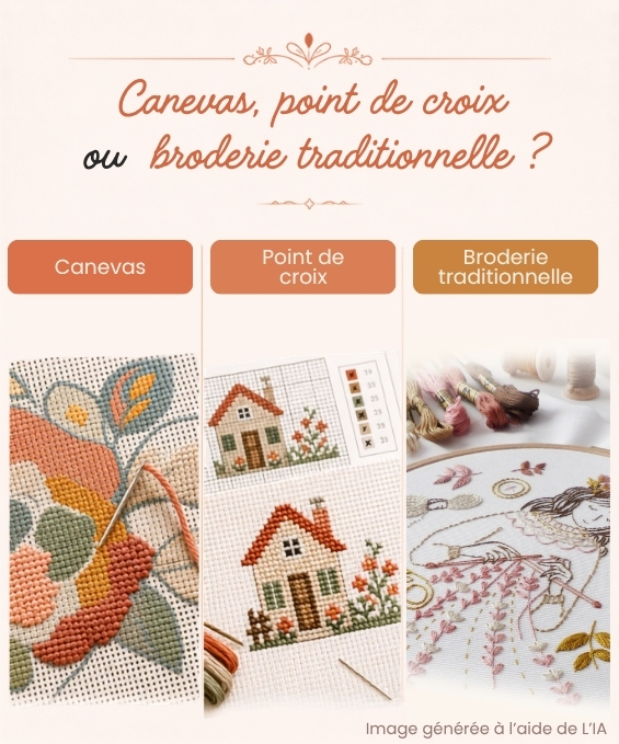 Comparaison entre canevas, point de croix et broderie traditionnelle