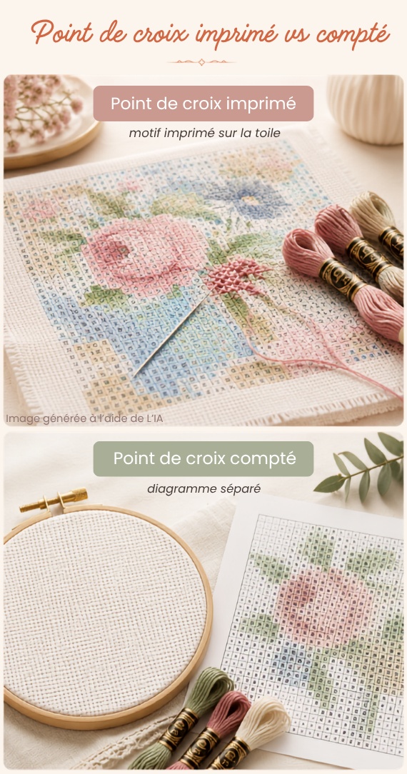 Différence entre point de croix imprimé et point de croix compté