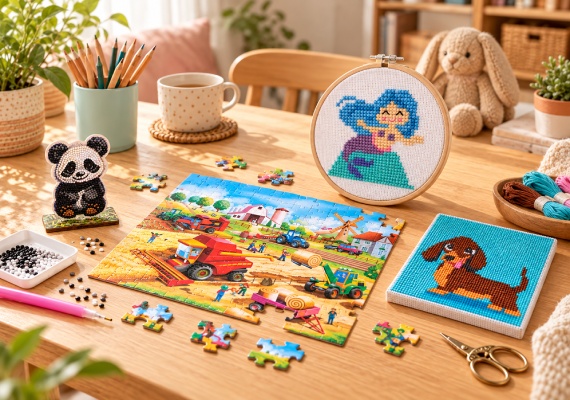 Loisirs créatifs pour enfants : canevas, broderie au point de croix, broderie Diamant et puzzle adaptés aux différents âges